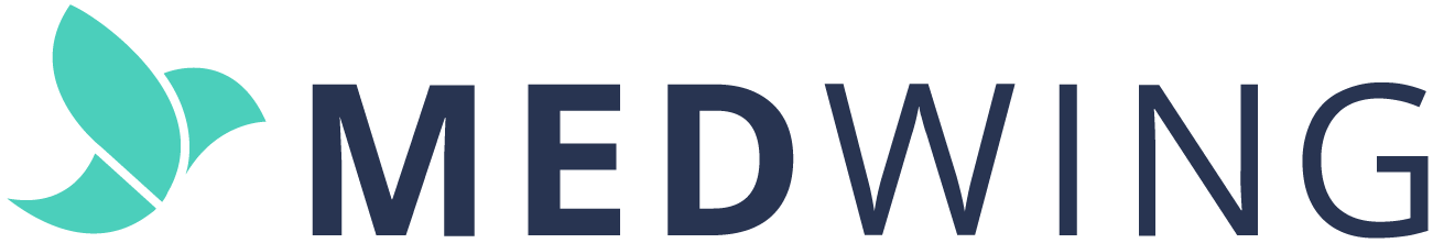 Logo der Organisation Medwing, welche eine Jobplatform für das Gesundheitswesen im europäischen Raum betreut. Das Logo besteht aus Schrift auf der rechten Seite und einem Umriss eines Vogels auf der linken.  | © Medwing GmbH