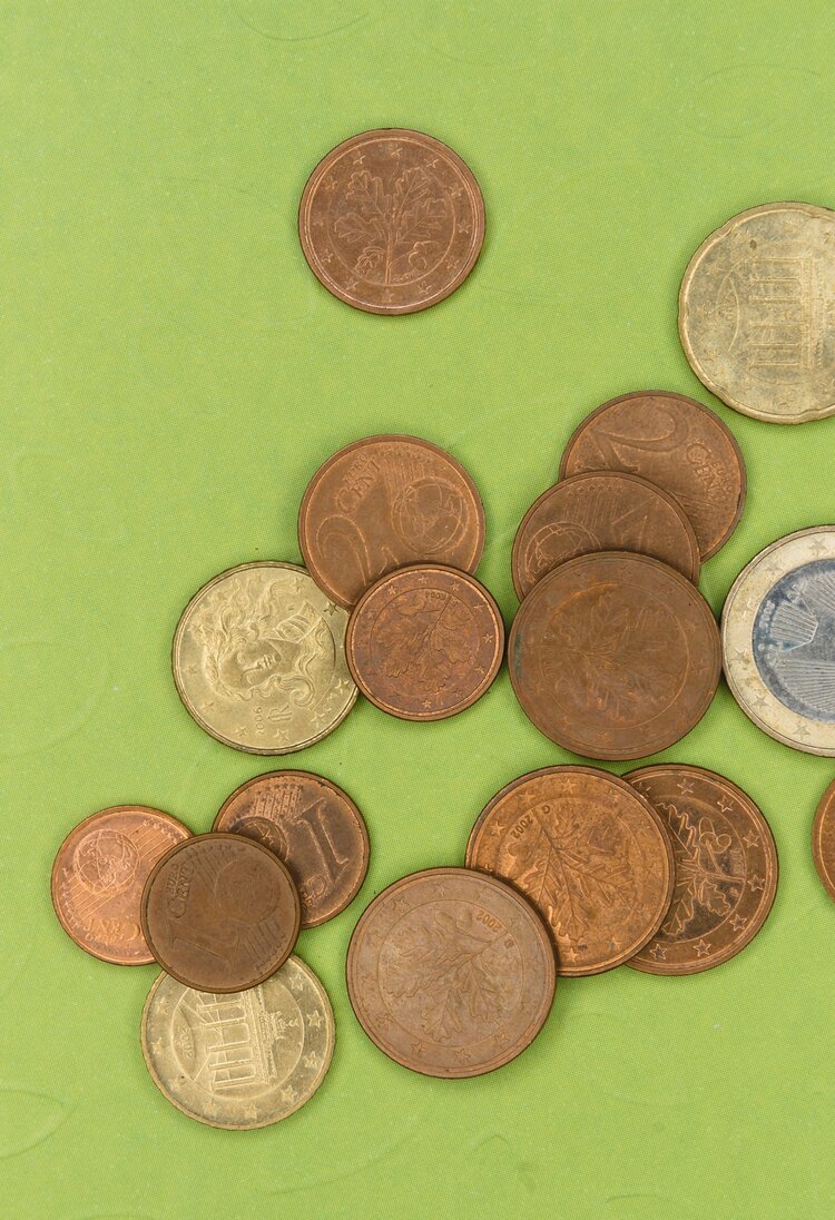 Euromünzen liegen auf einem grünen Untergrund | © Markus Winkler / pexels