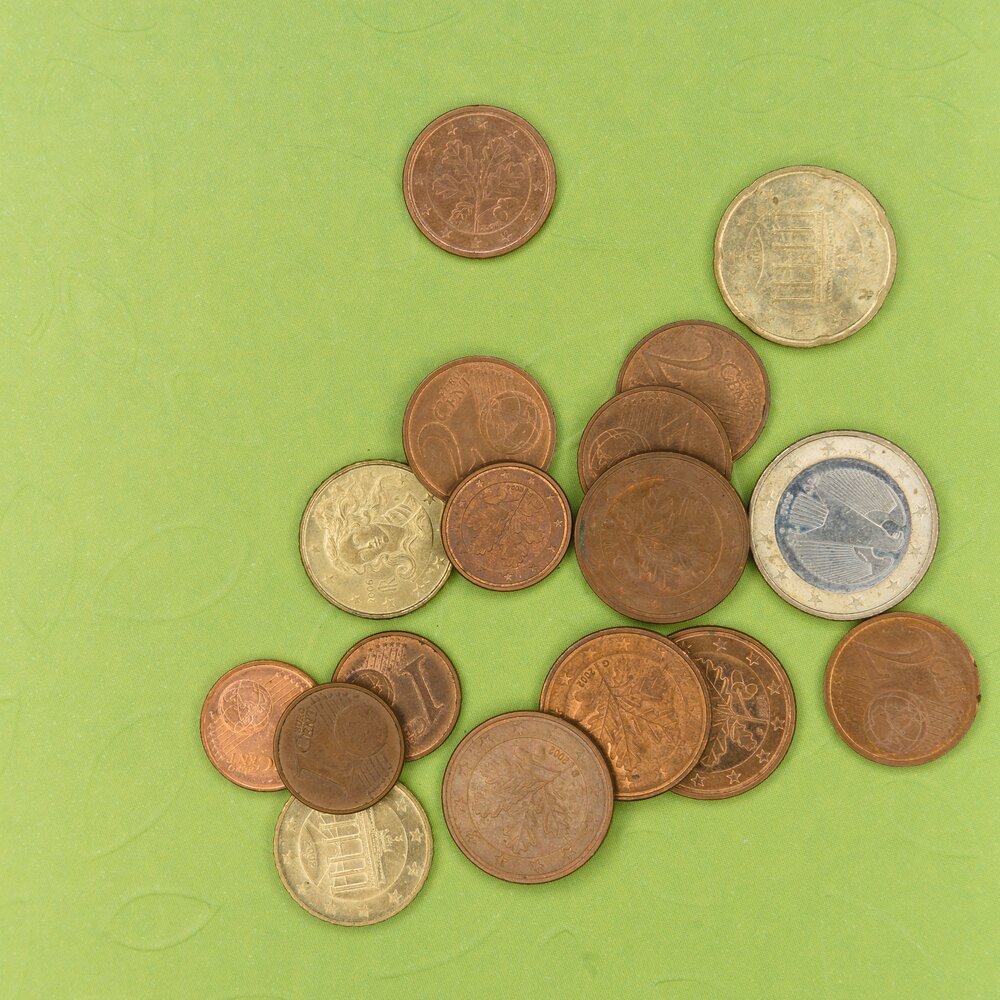 Euromünzen liegen auf einem grünen Untergrund | © Markus Winkler / pexels