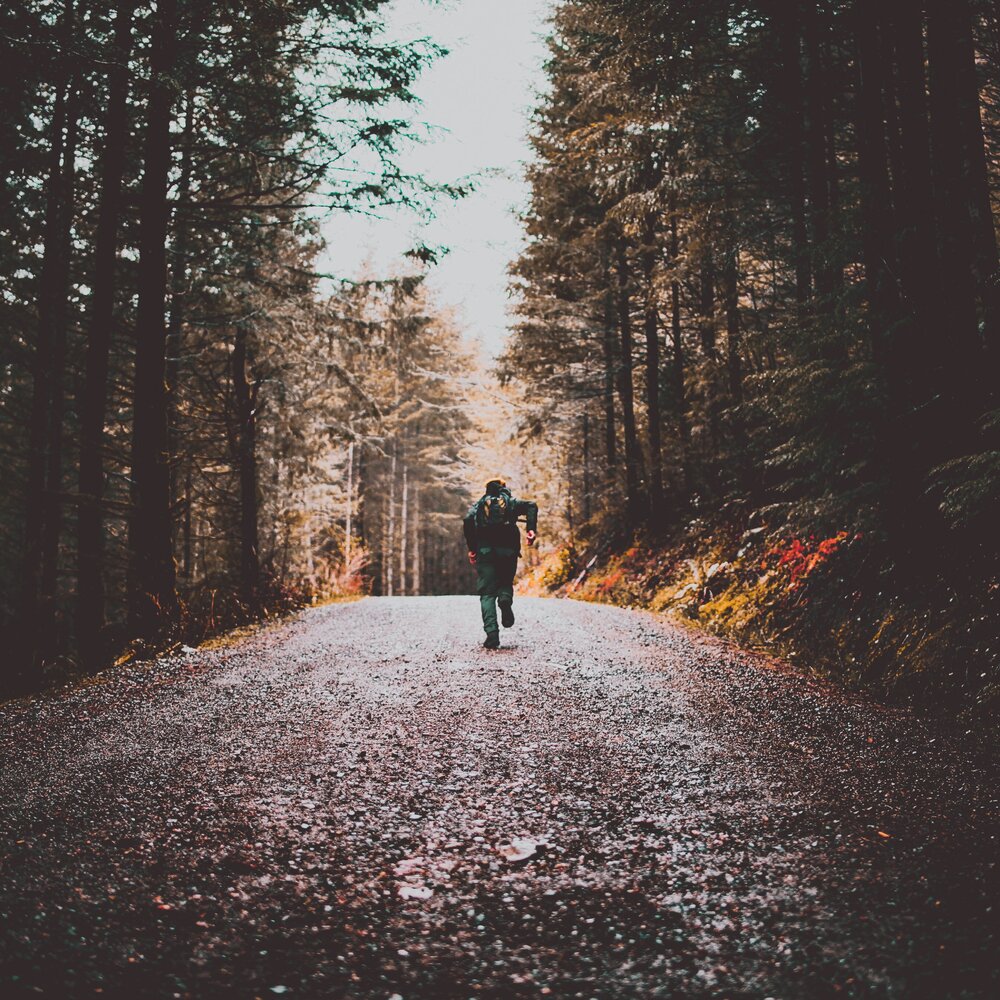 Jemand rennt eine Waldstraße hoch | © pexels