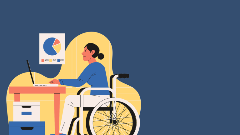 Symbolische Darstellung einer Rollstuhlfahrerin, an einem Tisch sitzt und mit Ihrem Laptop arbeitet. | © Pixabay