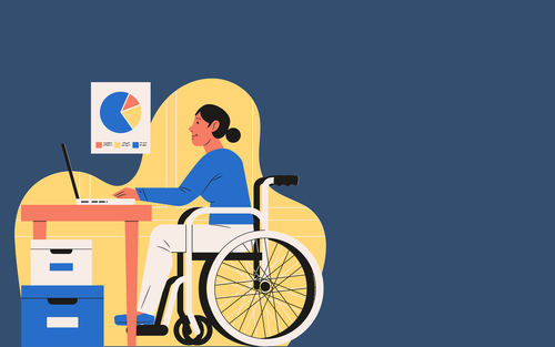 Frau in Rollstuhl sitzt am Schreibtisch und arbeitet am Computer.  | © pixabay