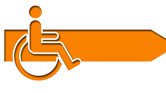 Orange Grafik eines Rollstuhlfahrers in einen Pfeil integriert | © pixabay